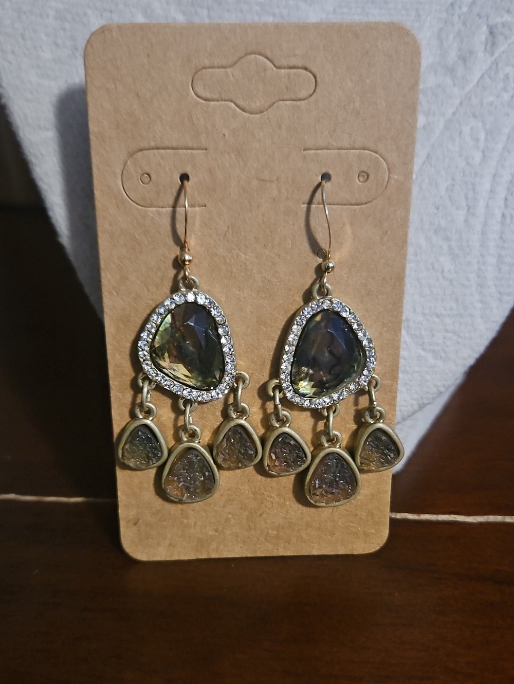 Gold-Tone Crystal Drop Earrings - Sparkling Olive Accent
